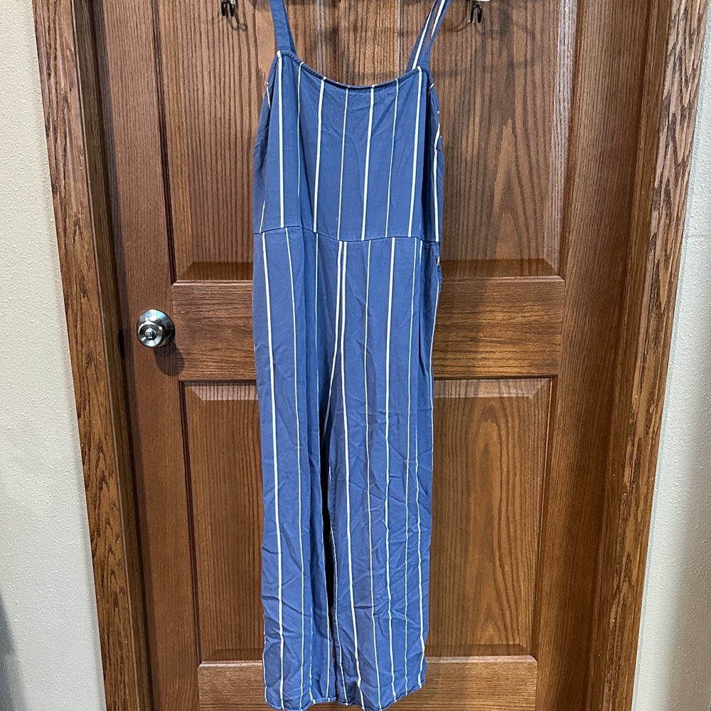 GAP Blue and White Striped Cropped Jumpsuit